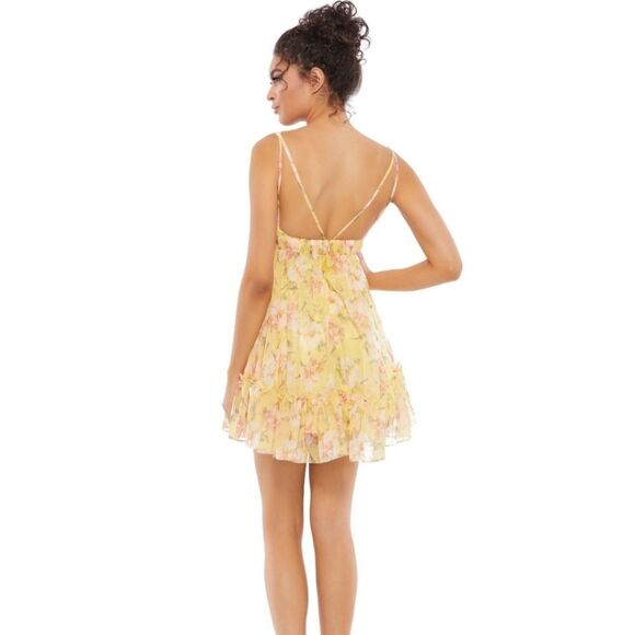 Mac Duggal 70240 Strappy Back Yellow Floral Dress NWT SIZE 2 RETAIL $278 - Picture 3 of 8